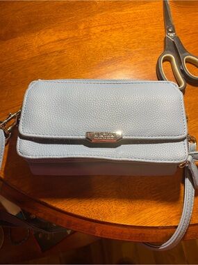 Kenneth Cole Light Blue Pebbled Leather Crossbody